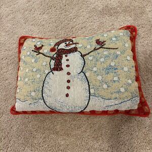 Christmas Snowman Tapestry Throw Pillow Red‎ Scarf Birds Festive 
Approx 17x12x5